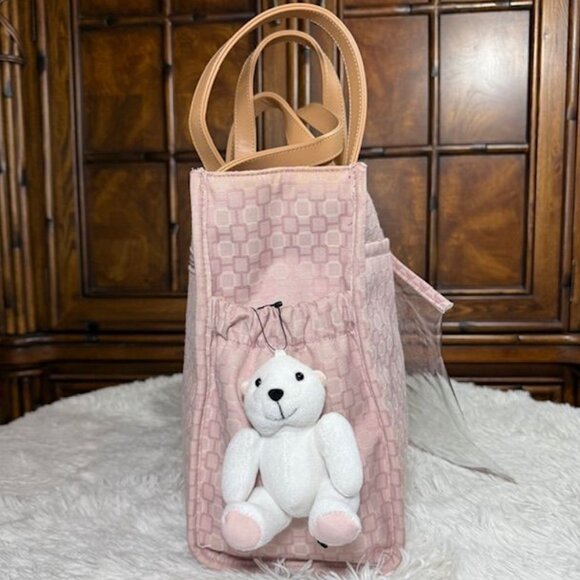 Nine West Pink Geo Canvas Bag + Bear Charm + Bottle Carrier + Clear Clip Pouch - Picture 5 of 15